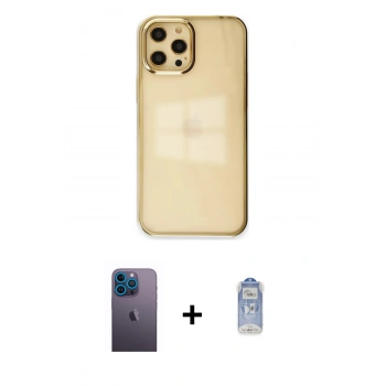 MARSİLYAN™- iPhone 12 Pro Max Kılıf Doruk Doku Prime - Siyah Joko Magic 5D Cam + Neon Fosforlu Kamera Lens - MI