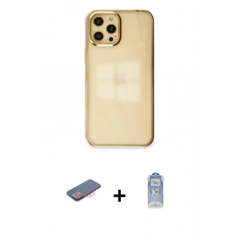 MARSİLYAN™- iPhone 12 Pro Max Kılıf Doruk Doku Prime - Siyah Joko Magic 5D Cam + Renkli Kamera Lens Koruma Cam - PE