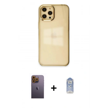 MARSİLYAN™- iPhone 12 Pro Max Kılıf Doruk Doku Prime - Siyah Joko Magic 5D Cam + Neon Fosforlu Kamera Lens - SI
