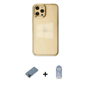 MARSİLYAN™- iPhone 12 Pro Max Kılıf Doruk Doku Prime - Siyah Joko Magic 5D Cam + Shine Kamera Lens Koruma Cam - SH