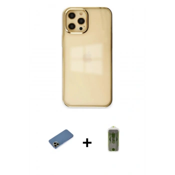 MARSİLYAN™- iPhone 12 Pro Max Kılıf Doruk Doku Prime - Siyah Joko Magic 5D Hayalet Cam + Shine Kamera Lens Koruma Cam - GD
