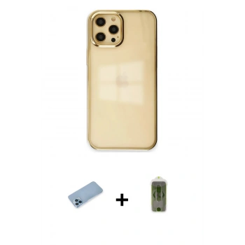 MARSİLYAN™- iPhone 12 Pro Max Kılıf Doruk Doku Prime - Siyah Joko Magic 5D Hayalet Cam + Shine Kamera Lens Koruma Cam - MI
