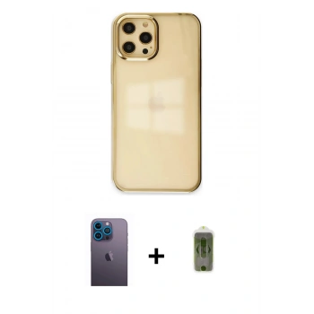 MARSİLYAN™- iPhone 12 Pro Max Kılıf Doruk Doku Prime - Siyah Joko Magic 5D Hayalet Cam + Neon Fosforlu Kamera Lens - MI