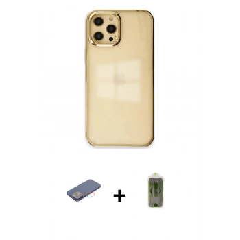 MARSİLYAN™- iPhone 12 Pro Max Kılıf Doruk Doku Prime - Siyah Joko Magic 5D Hayalet Cam + Renkli Kamera Lens Koruma Cam - PE
