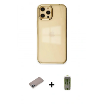 MARSİLYAN™- iPhone 12 Pro Max Kılıf Doruk Doku Prime - Siyah Joko Magic 5D Hayalet Cam + Shine Kamera Lens Koruma Cam - SABE