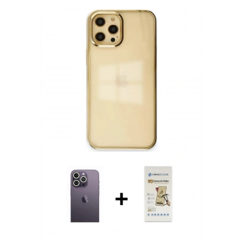 MARSİLYAN™- iPhone 12 Pro Max Kılıf Doruk Doku Prime - Siyah Mat Seramik Nano Ekran Koruyucu + Neon Fosforlu Kamera Lens - BZ