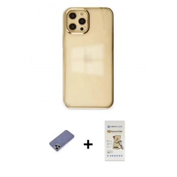 MARSİLYAN™- iPhone 12 Pro Max Kılıf Doruk Doku Prime - Siyah Mat Seramik Nano Ekran Koruyucu + Metal Kamera Lens Koruma Cam - GD