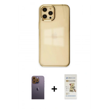 MARSİLYAN™- iPhone 12 Pro Max Kılıf Doruk Doku Prime - Siyah Mat Seramik Nano Ekran Koruyucu + Neon Fosforlu Kamera Lens - SI