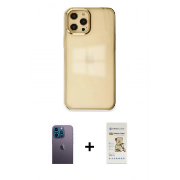 MARSİLYAN™- iPhone 12 Pro Max Kılıf Doruk Doku Prime - Siyah Mat Seramik Nano Ekran Koruyucu + Neon Fosforlu Kamera Lens - MI