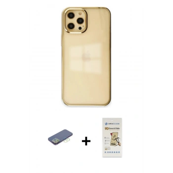 MARSİLYAN™- iPhone 12 Pro Max Kılıf Doruk Doku Prime - Siyah Mat Seramik Nano Ekran Koruyucu + Renkli Kamera Lens Koruma Cam - YL