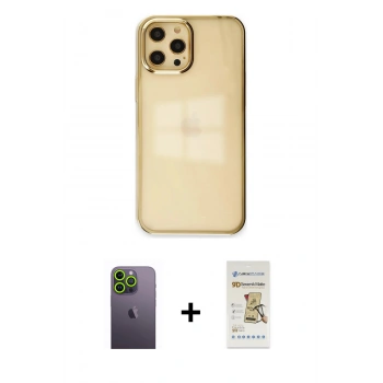 MARSİLYAN™- iPhone 12 Pro Max Kılıf Doruk Doku Prime - Siyah Mat Seramik Nano Ekran Koruyucu + Neon Fosforlu Kamera Lens - YL