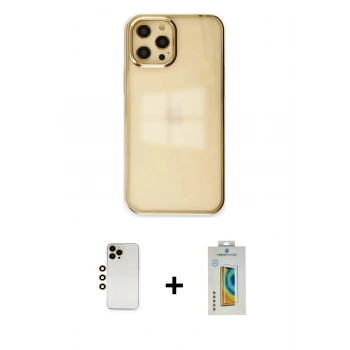 MARSİLYAN™- iPhone 12 Pro Max Kılıf Doruk Doku Prime - Siyah Polymer Nano Ekran Koruyucu + Shine Kamera Lens - GD