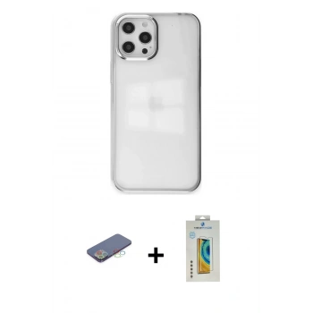 MARSİLYAN™- iPhone 12 Pro Max Kılıf Doruk Doku Prime - Siyah Polymer Nano Ekran Koruyucu + Renkli Kamera Lens Koruma Cam - MI