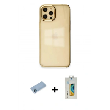 MARSİLYAN™- iPhone 12 Pro Max Kılıf Doruk Doku Prime - Siyah Polymer Nano Ekran Koruyucu + Shine Kamera Lens Koruma Cam - MI