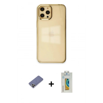 MARSİLYAN™- iPhone 12 Pro Max Kılıf Doruk Doku Prime - Siyah Polymer Nano Ekran Koruyucu + Metal Kamera Lens Koruma Cam - GD