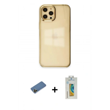 MARSİLYAN™- iPhone 12 Pro Max Kılıf Doruk Doku Prime - Siyah Polymer Nano Ekran Koruyucu + Shine Kamera Lens Koruma Cam - GD
