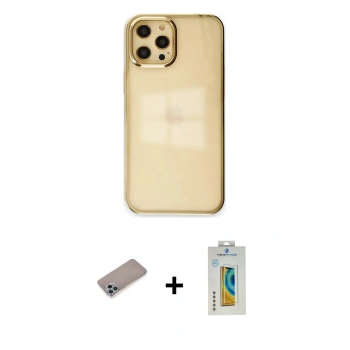 MARSİLYAN™- iPhone 12 Pro Max Kılıf Doruk Doku Prime - Siyah Polymer Nano Ekran Koruyucu + Shine Kamera Lens Koruma Cam - SABE
