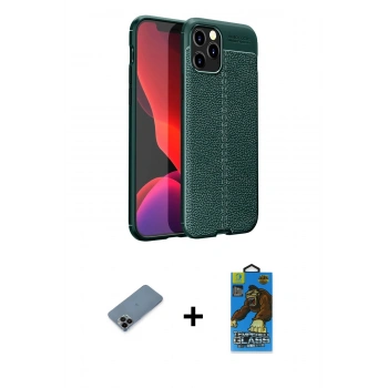 MARSİLYAN™- iPhone 12 Pro Max Kılıf Doruk Klasik Özel Seri - Siyah 18D Cam Ekran Koruyucu + Shine Kamera Lens Koruma Cam - SH