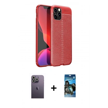 MARSİLYAN™- iPhone 12 Pro Max Kılıf Doruk Klasik Özel Seri - Siyah 34D Izgaralı Cam + Neon Fosforlu Kamera Lens - BZ