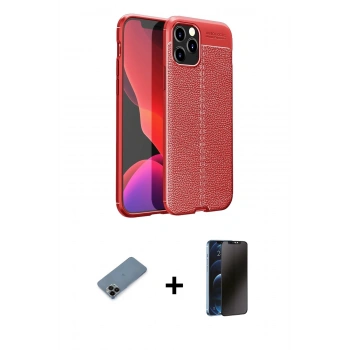 MARSİLYAN™- iPhone 12 Pro Max Kılıf Doruk Klasik Özel Seri - Siyah 3D Antistatik Hayalet Cam Ekran Koruyucu + Shine Kamera Lens Koruma Cam - SH