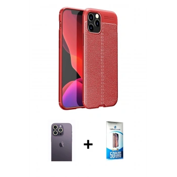 MARSİLYAN™- iPhone 12 Pro Max Kılıf Doruk Klasik Özel Seri - Siyah 5D Eko Cam Ekran Koruyucu + Neon Fosforlu Kamera Lens - BZ