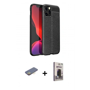 MARSİLYAN™- iPhone 12 Pro Max Kılıf Doruk Klasik Özel Seri - Siyah Bilvis Hayalet Cam Ekran Koruyucu + Renkli Kamera Lens Koruma Cam - SI