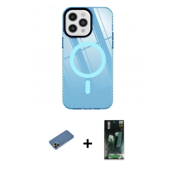 MARSİLYAN™- iPhone 12 Pro Max Kılıf Doruk Prime - Şeffaf 360 Full Body Arka Koruyucu + Shine Kamera Lens Koruma Cam - GD