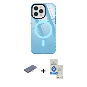 MARSİLYAN™- iPhone 12 Pro Max Kılıf Doruk Prime - Şeffaf Royal Nano Ekran Koruyucu + Renkli Kamera Lens Koruma Cam - PE