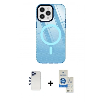MARSİLYAN™- iPhone 12 Pro Max Kılıf Doruk Prime - Şeffaf Royal Nano Ekran Koruyucu + Shine Kamera Lens - LT