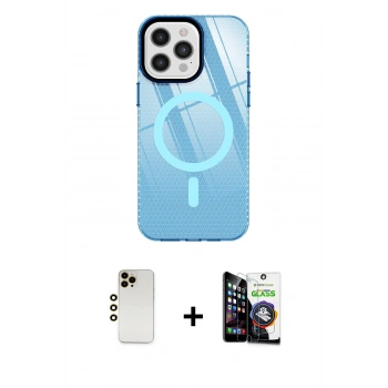 MARSİLYAN™- iPhone 12 Pro Max Kılıf Doruk Prime - Şeffaf Temperli Cam Ekran Koruyucu + Shine Kamera Lens - GD