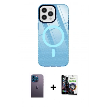 MARSİLYAN™- iPhone 12 Pro Max Kılıf Doruk Prime - Şeffaf Temperli Cam Ekran Koruyucu + Neon Fosforlu Kamera Lens - MI