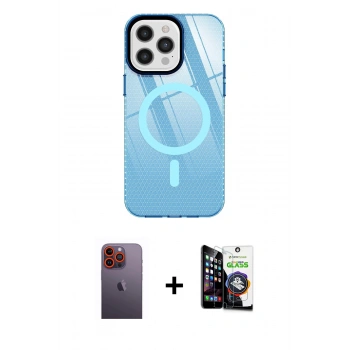 MARSİLYAN™- iPhone 12 Pro Max Kılıf Doruk Prime - Şeffaf Temperli Cam Ekran Koruyucu + Neon Fosforlu Kamera Lens - TU