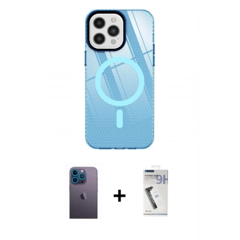 MARSİLYAN™- iPhone 12 Pro Max Kılıf Doruk Prime - Şeffaf Uv Polymer Nano Ekran Koruyucu + Neon Fosforlu Kamera Lens - MI