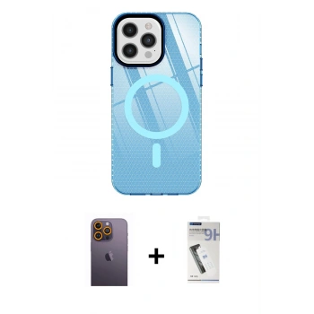 MARSİLYAN™- iPhone 12 Pro Max Kılıf Doruk Prime - Şeffaf Uv Polymer Nano Ekran Koruyucu + Neon Fosforlu Kamera Lens - SI
