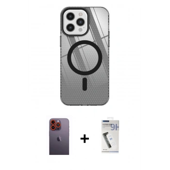 MARSİLYAN™- iPhone 12 Pro Max Kılıf Doruk Prime - Şeffaf Uv Polymer Nano Ekran Koruyucu + Neon Fosforlu Kamera Lens - TU