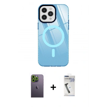 MARSİLYAN™- iPhone 12 Pro Max Kılıf Doruk Prime - Şeffaf Uv Polymer Nano Ekran Koruyucu + Neon Fosforlu Kamera Lens - YL
