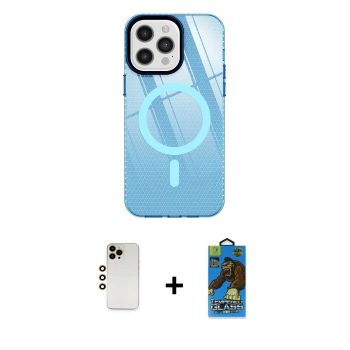 MARSİLYAN™- iPhone 12 Pro Max Kılıf Doruk Prime - Siyah 18D Cam Ekran Koruyucu + Shine Kamera Lens - GD
