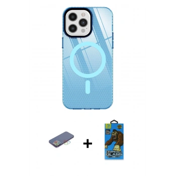 MARSİLYAN™- iPhone 12 Pro Max Kılıf Doruk Prime - Siyah 18D Cam Ekran Koruyucu + Renkli Kamera Lens Koruma Cam - MI