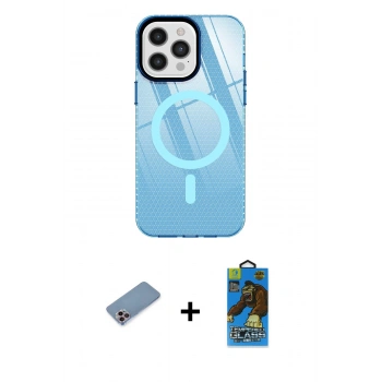 MARSİLYAN™- iPhone 12 Pro Max Kılıf Doruk Prime - Siyah 18D Cam Ekran Koruyucu + Shine Kamera Lens Koruma Cam - PE