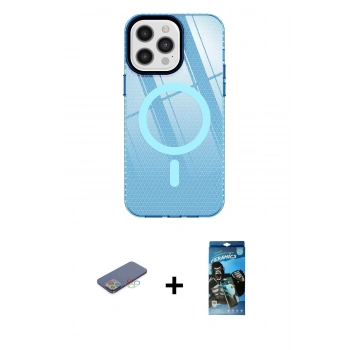 MARSİLYAN™- iPhone 12 Pro Max Kılıf Doruk Prime - Siyah 34D Izgaralı Cam + Renkli Kamera Lens Koruma Cam - MI