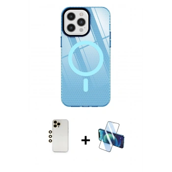 MARSİLYAN™- iPhone 12 Pro Max Kılıf Doruk Prime - Siyah 3D Antistatik Cam Ekran Koruyucu + Shine Kamera Lens - GD