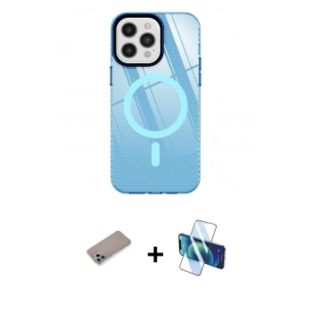 MARSİLYAN™- iPhone 12 Pro Max Kılıf Doruk Prime - Siyah 3D Antistatik Cam Ekran Koruyucu + Shine Kamera Lens Koruma Cam - SABE