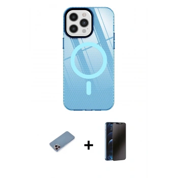 MARSİLYAN™- iPhone 12 Pro Max Kılıf Doruk Prime - Siyah 3D Antistatik Hayalet Cam Ekran Koruyucu + Shine Kamera Lens Koruma Cam - PE