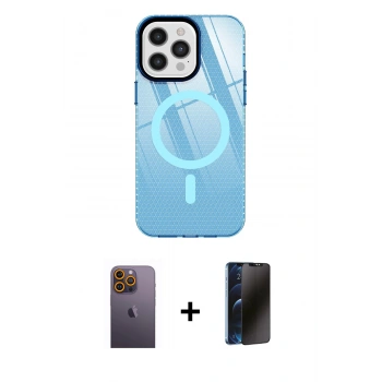 MARSİLYAN™- iPhone 12 Pro Max Kılıf Doruk Prime - Siyah 3D Antistatik Hayalet Cam Ekran Koruyucu + Neon Fosforlu Kamera Lens - SI