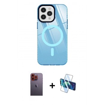 MARSİLYAN™- iPhone 12 Pro Max Kılıf Doruk Prime - Siyah 3D Antistatik Seramik Nano Ekran Koruyucu + Neon Fosforlu Kamera Lens - TU