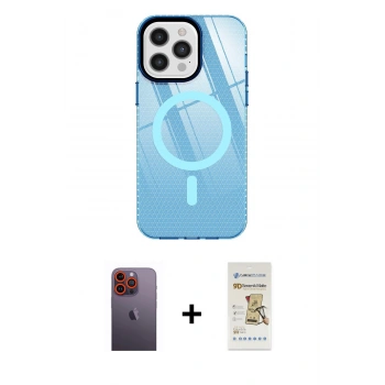 MARSİLYAN™- iPhone 12 Pro Max Kılıf Doruk Prime - Siyah Mat Seramik Nano Ekran Koruyucu + Neon Fosforlu Kamera Lens - TU