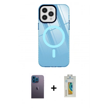 MARSİLYAN™- iPhone 12 Pro Max Kılıf Doruk Prime - Siyah Polymer Nano Ekran Koruyucu + Neon Fosforlu Kamera Lens - MI