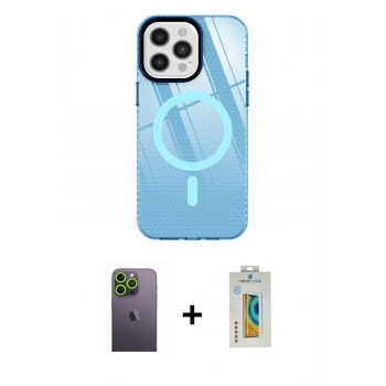 MARSİLYAN™- iPhone 12 Pro Max Kılıf Doruk Prime - Siyah Polymer Nano Ekran Koruyucu + Neon Fosforlu Kamera Lens - YL