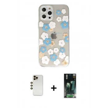 MARSİLYAN™- iPhone 12 Pro Max Kılıf Eksen Asil Prime - Şeffaf 360 Full Body Arka Koruyucu + Shine Kamera Lens - GD