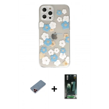MARSİLYAN™- iPhone 12 Pro Max Kılıf Eksen Asil Prime - Şeffaf 360 Full Body Arka Koruyucu + Metal Kamera Lens Koruma Cam - KI